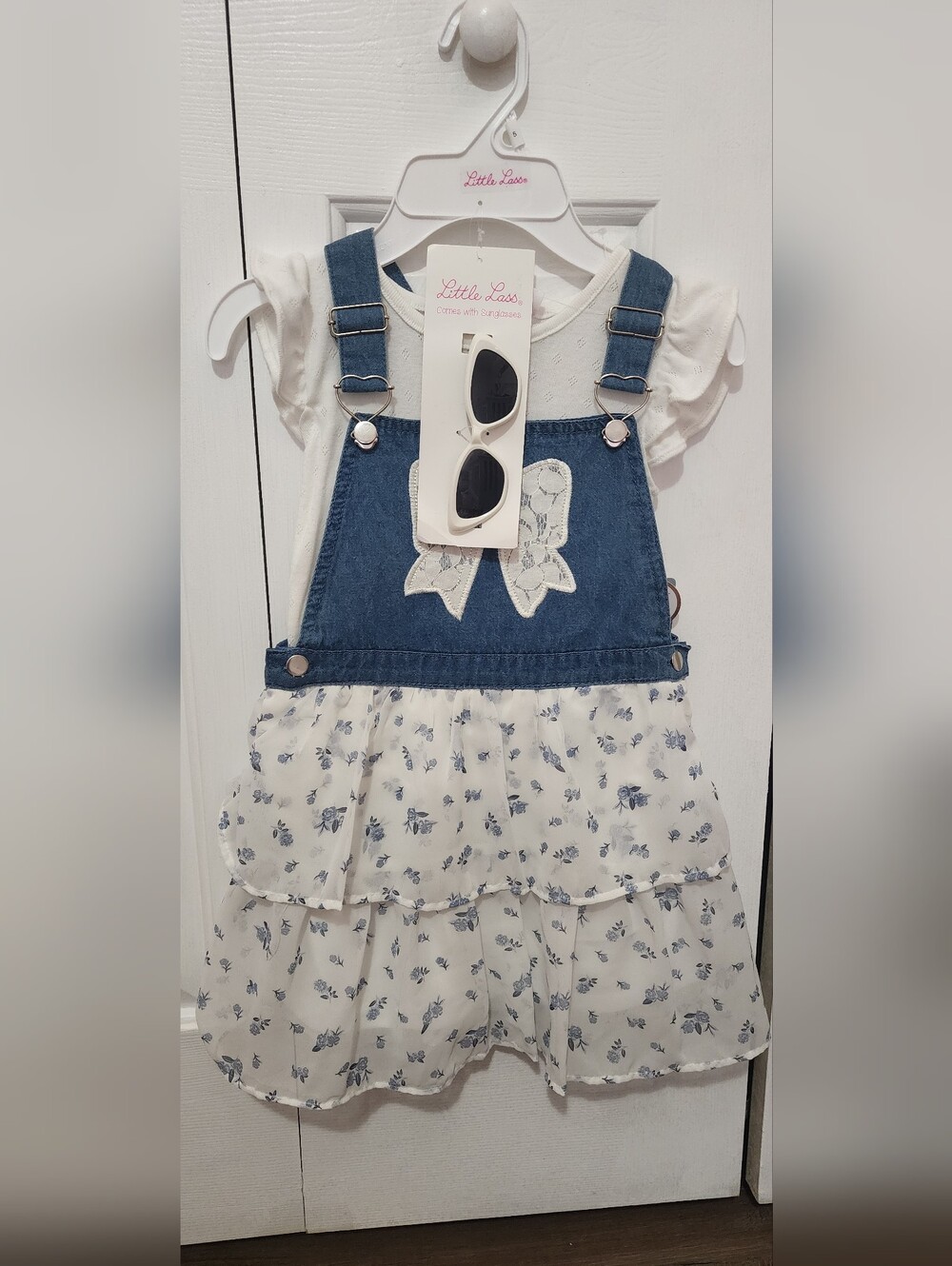 Girls Little Lass Jean Dress Set with Sunglasses NWT Size 5